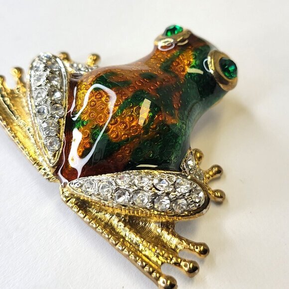 Large Bronze Gold and Green FROG Brooch - Picture 14 of 16